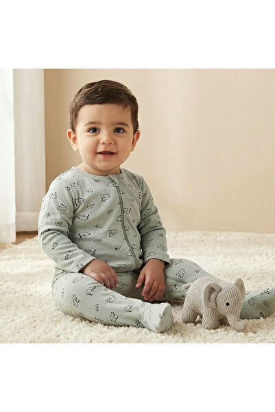 Juniors Elephant Print Sleepsuit with Long Sleeves and Zip Closure