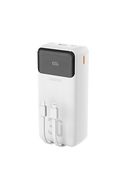DUDAO K15Max 30000mAh 22.5W Power Bank with USB-C & Lightning Cables, White