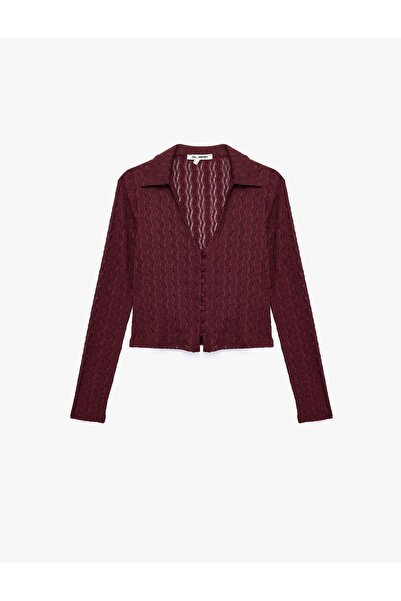 Koton Slim Fit Long Sleeve Buttoned Polo Collar Openwork T-Shirt