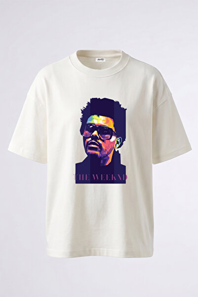 Anetos The Weeknd_53 Design Printed Oversize White T-Shirt