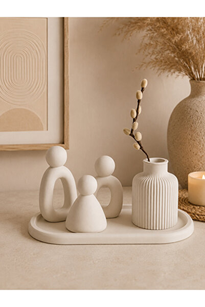 Family Studio 3’lü Soyut Aile Figürü ve Dekoratif Tepsi Seti | Modern Minimal...