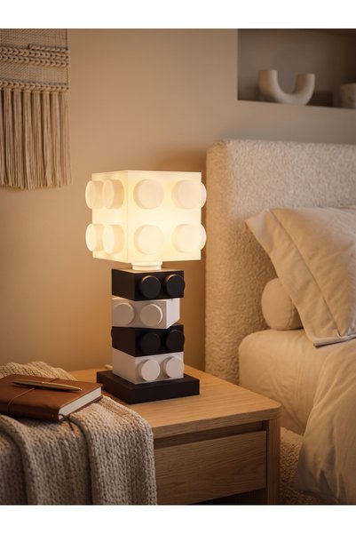 SARASWATİ Black and White Block Design Table Lamp Decorative Lampshade Lighting Product