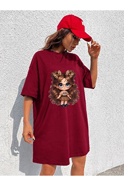 classy moda Γυναικείο έξτρα μακρύ μπλουζάκι με στάμπα Cute Girl με γυαλιά και...