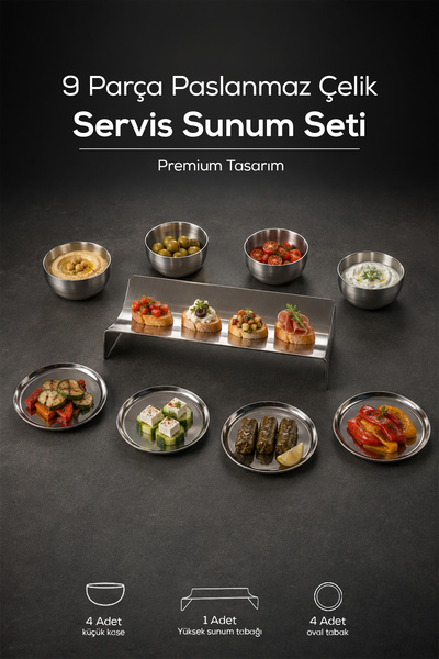 Vienev 9-Piece Stainless Steel Breakfast and Presentation Set, Serving Plate,...
