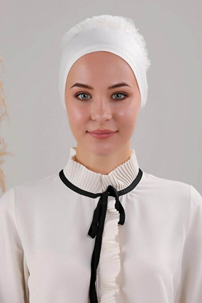 FLORA TEKSTİL Hijab Ruffled Bonnet Bun Shawl Bon23502 - Tr