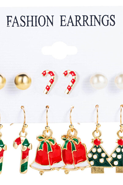 VeeShop Set 12 cercei de Craciun, acadele, clopotei, braduti, acadele, perle ...