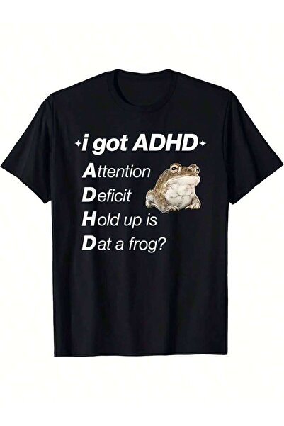 9TAY تي شيرت قطني أسود مضحك للبالغين بطبعة 'I Got Attention Deficit Hold Up I...