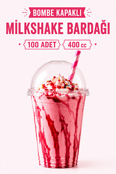 Delvos 100 Adet Bombe Kapaklı 100 Adet 400 Cc Plastik Pet Bardaklı Toplam 200...