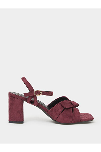 Styli Burgundy Suede Look Bow-Detail Sandals