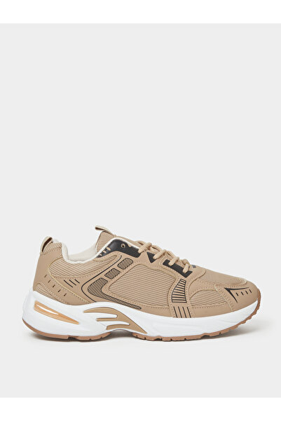 Styli Beige Printed Panel Sporty Sneakers