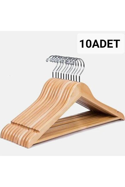 ÖZKAHRA TEKSTİL 10 Pieces Wooden Clothes Hangers Shirt Pants and Skirt Hangers