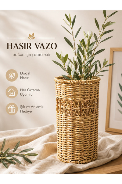 SELÇUK Lüks Doğal Hasır Ev Dekorasyon Vazosu