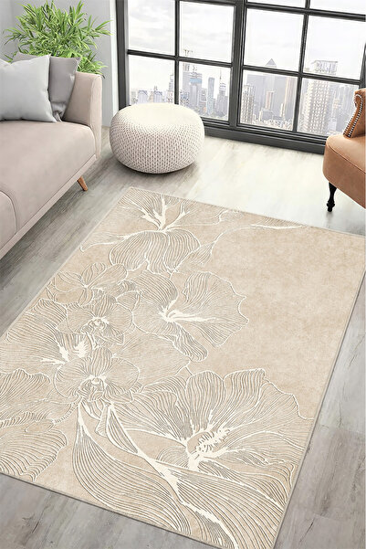 Lioara Home Modern Yaprak Desen Dijital Baskı Halı | Yıkanabilir Kaymaz Taban...