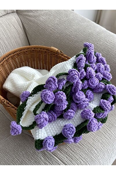 ARTTMACRAME Hand Knitted Bouquet Model Tv Blanket and Shoulder Shawl – Soft, ...