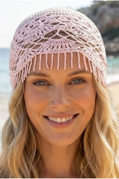 Mood Agenda Women's Tasseled Knitted Bandana Beanie Mesh Textured Bohemian Be...