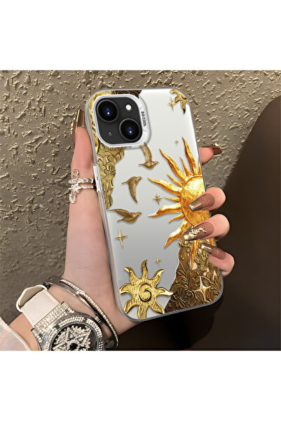ARTISHELL iPhone 13/14 Uyumlu Altın Güneş Çiçek ve Kuş Temalı Telefon Kılıfı