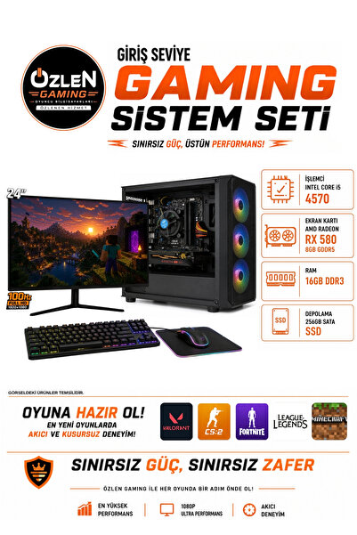 ÖZLEN XS3 İ5 4570 RX 580 8GB 16GB RAM 256GB SATA SSD 24'' Full HD 100Hz Oyunc...