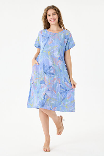 della moor Blue Italian Floral Patterned Dress with Double Side Pockets Size ...
