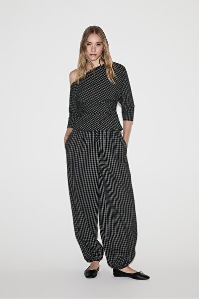 LEFTIES Ekose desenli balloon fit pantolon
