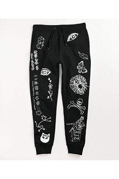 classy moda Unisex Skull Front Printed 2 Thread Combed Cotton Baggy Trousers