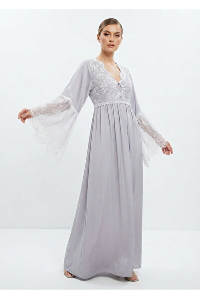 Noom Nightwear Long Nightgown with Lace on the Chest Long Sleeve Cotton