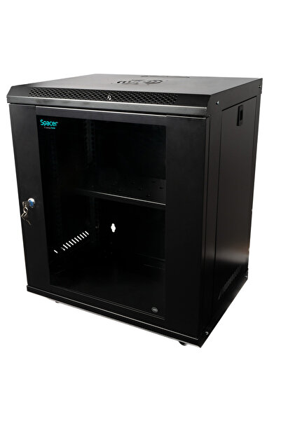 Spacer Cabinet 19″ 12u 500x400mm fixare pe perete flatpack (dezasamblat) blac...