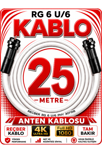 Avarson Reçber Anten Kablosu RG 6 U/6 307156 Tam Bakır Beyaz 25 METRE