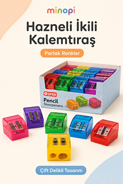 Minopi Çift Hazneli Renkli Kalemtıraş Karışık Renkli Kalem Açacağı 70530