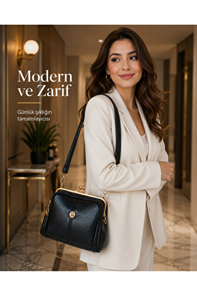 ZİVORA حقيبة كتف نسائية بمشبك من الجلد الصناعي مكونة من 4 أقسام مع حزام قابل ...