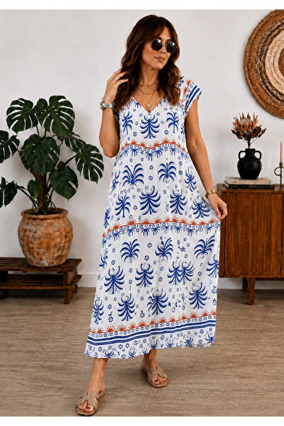 Little Visqon Patterned Viscose Fabric Relaxed Fit Bohemian Style Dress