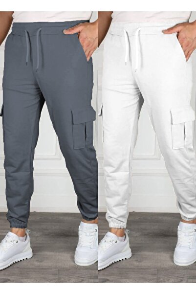 SURMARİ Set of 2 Unisex Cargo Pocket Elastic Leg Sweatpants