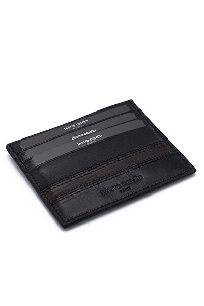 Pierre Cardin Black-Brown Unisex Leather Card Holder 0244Şkt2