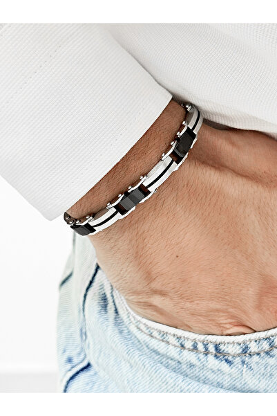 FERRO Silver and Black Steel Men's Bracelet Frj10229A-J 2 Year Warranty Gift ...