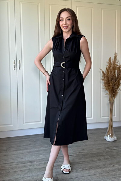 Dilay Gökoğlu Butik Φόρεμα πουκάμισο μίντι με γιακά πόλο και επένδυση στη μέση