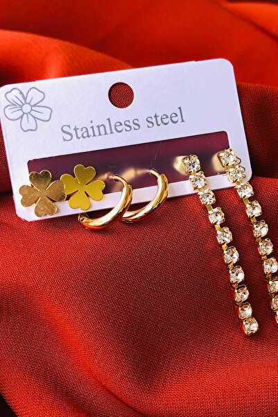 Sekiz2 Gold Women's Stainless Steel Earrings 316L