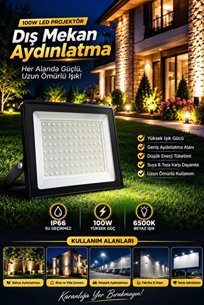 100W LED Projektör Beyaz Işık 10000LM SU GEÇİRMEZ