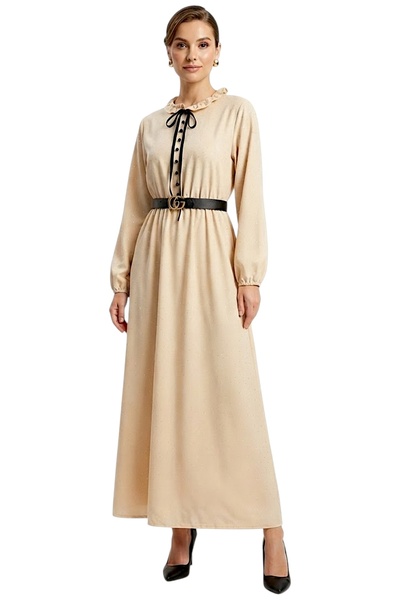 NO BRAND Women's Elegant Beige Maxi Dress