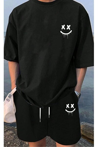 ZAVIXO Men's Black Shorts T-Shirt Set 100% Cotton Comfortable Casual Combination