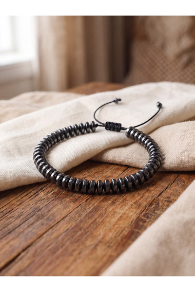 OSMANLI DEĞERLİ TAŞ Hematite Natural Stone Macrame Bracelet - Series 3