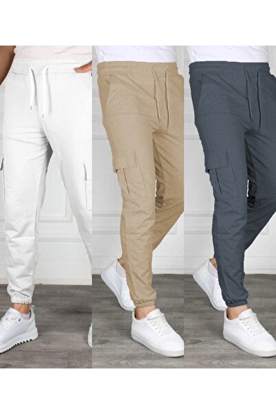 SURMARİ Set of 3 Unisex Cargo Pocket Elastic Leg Sweatpants