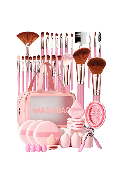 Arabest Pink Professional Makeup Brushes with Travel Cosmetic Bag Beauty Spon...