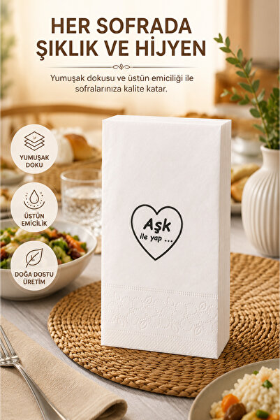 Alapak AŞK İLE YAP BEYAZ Desenli Baskılı Peçete Hediyelik 1 adet