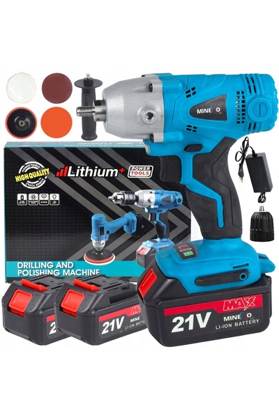 MINEXO Mașină de lustruit electrică fără fir, șurubelniță 2 în 1 + 2Xaku