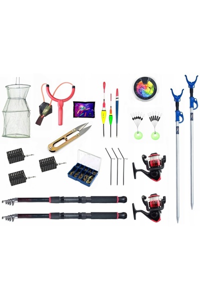 flamesan Set de pescuit 2x Lansete de pescuit 2x Mulinete Plasă 83El