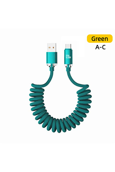 Choice5 1m Green A-C 120W USB A/C To Type C Fast Charging Cable Car Spring Da...