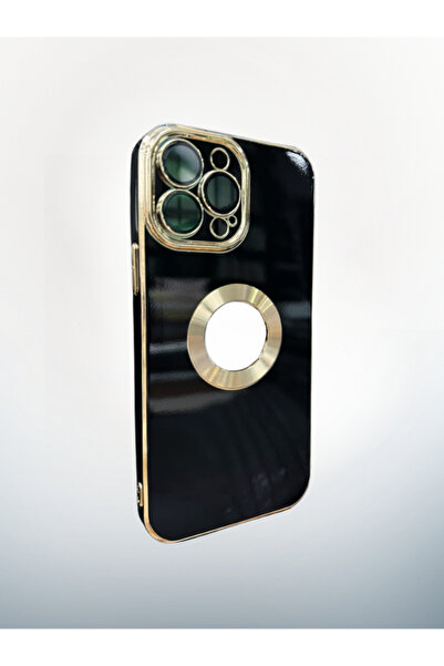 Apple iPhone 13 Pro Max Kılıf Şık Altın Çerçeveli Parlak Yüzeyli Kamera Korumalı (MagSafe) Kapak