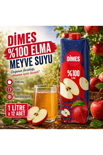 Dimes %100 Elma Meyve Suyu (1 L) x12 adet