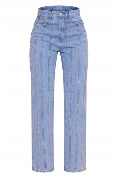 NO BRAND Prettylittlething 36 blugi albaștri lungi, drepți, cu talie înaltă