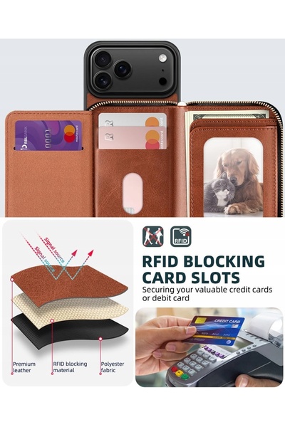 NO BRAND Husă din piele Ocase pentru iPhone 17 Pro, tip portofel, cu curea, p...
