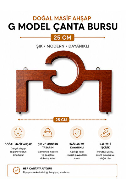 vollen yarn Lemn masiv natural, model G, cadru pentru geantă de 25 cm, cadru ...